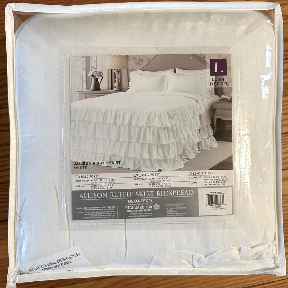 Allison Ruffle Skirt Bedspread White 3PC Queen Set